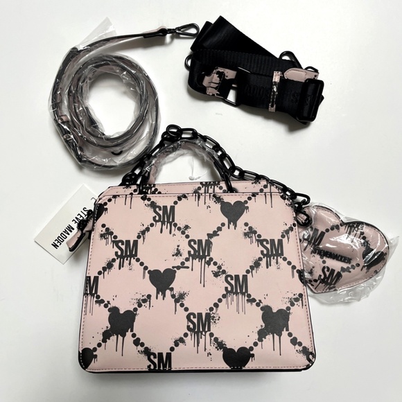 NWT STEVE MADDEN Graffiti Heart Satchel Crossbody + Pouch – Dual Compartment - Picture 7 of 10